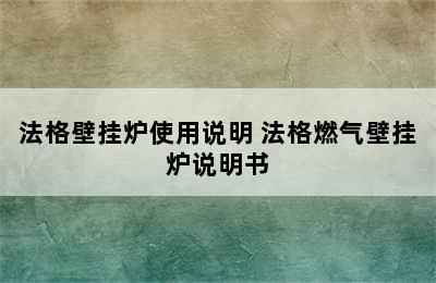 法格壁挂炉使用说明 法格燃气壁挂炉说明书